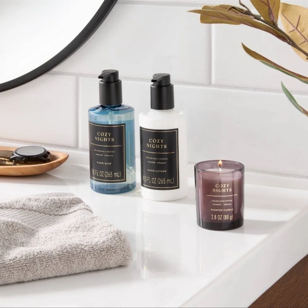 3pc Cozy Nights Personal Care Hand Soap & Lotion Candle Gift Set Blue -Threshold
